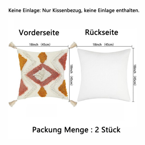2個セット ボヘミアンピローケース 45x45cm、デコラティブピローケース